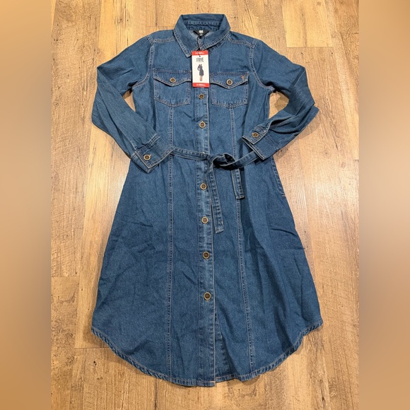 NWT Frye Women's Denim Midi Button Front Dress - Picture 2 of 6